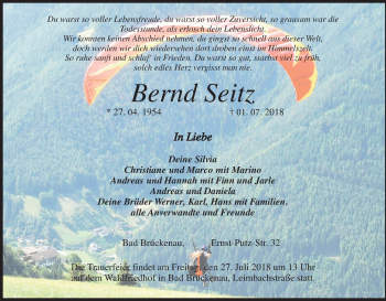 Anzeige von Bernd Seitz von MGO