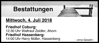 Anzeige von Bestattungen vom 04.07.2018 von MGO