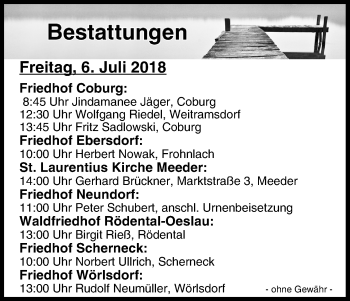 Anzeige von Bestattungen vom 06.07.2018 von MGO