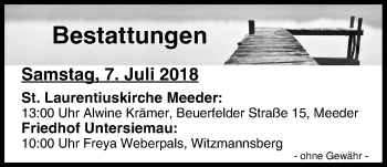 Anzeige von Bestattungen vom 07.07.2018 von MGO