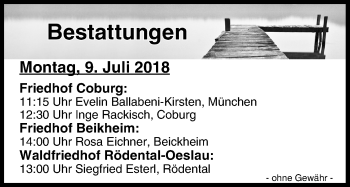 Anzeige von Bestattungen vom 09.07.2018 von MGO