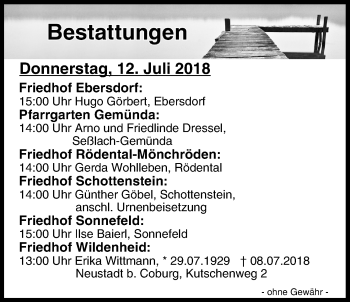 Anzeige von Bestattungen vom 12.07.2018 von MGO