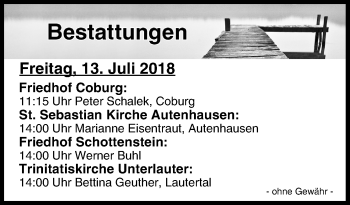 Anzeige von Bestattungen vom 13.07.2018 von MGO