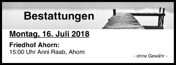 Anzeige von Bestattungen vom 16.07.2018 von MGO