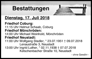 Anzeige von Bestattungen vom 17.07.2018 von MGO