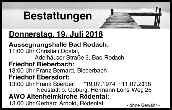 Anzeige von Bestattungen vom 19.07.2018 von MGO