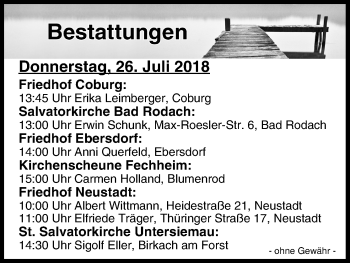 Anzeige von Bestattungen vom 26.07.2018 von MGO