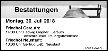 Anzeige von Bestattungen vom 30.07.2018 von MGO