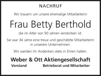 Anzeige von Betty Berthold von MGO