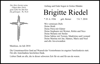 Anzeige von Brigitte Riedel von MGO
