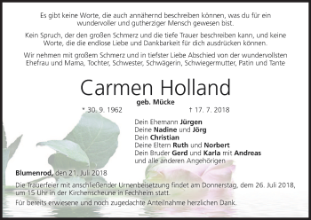 Anzeige von Carmen Holland von MGO