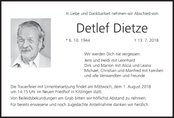 Anzeige von Detlef Dietze von MGO