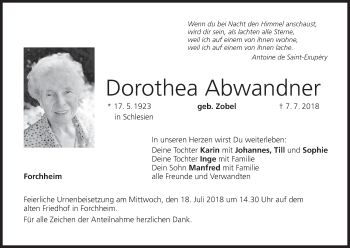 Anzeige von Dorothea Abwandner von MGO