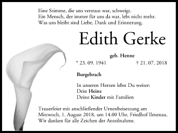 Anzeige von Edith Gerke von MGO