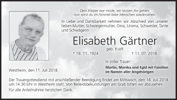 Anzeige von Elisabeth Gärtner von MGO