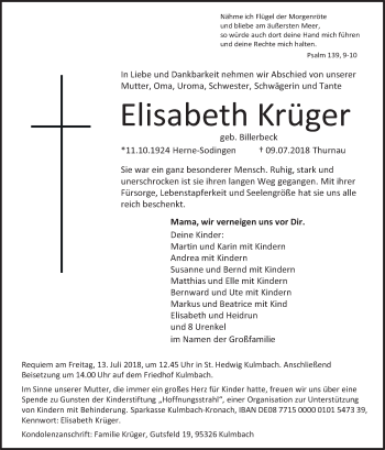 Anzeige von Elisabeth Krüger von MGO