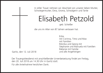 Anzeige von Elisabeth Petzold von MGO