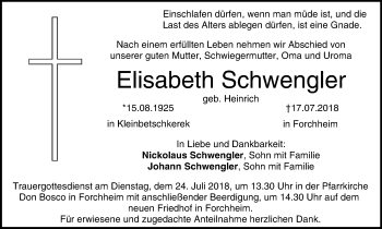 Anzeige von Elisabeth Schwengler von MGO