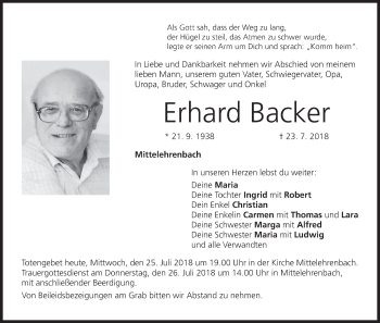 Anzeige von Erhard Backer von MGO