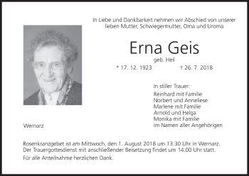 Anzeige von Erna Geis von MGO