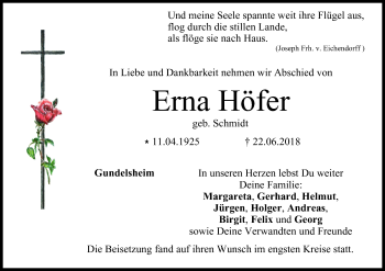 Anzeige von Erna Höfer von MGO
