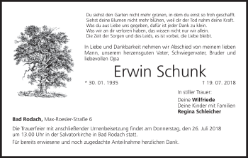 Anzeige von Erwin Schunk von MGO