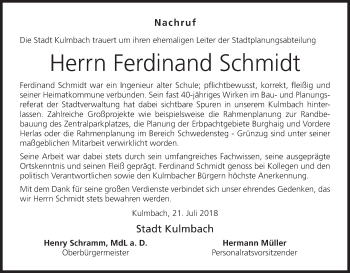 Anzeige von Ferdinand Schmidt von MGO