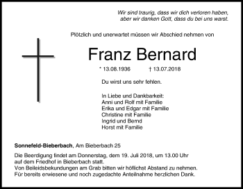 Anzeige von Franz Bernard von MGO