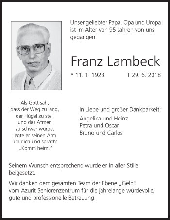 Anzeige von Franz Lambeck von MGO