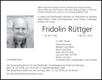 Anzeige von Fridolin Rüttger von MGO