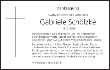 Anzeige von Gabriele Schölzke von MGO