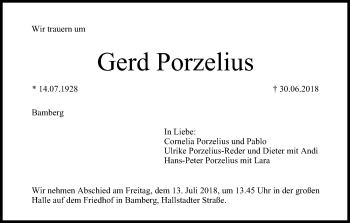 Anzeige von Gerd Porzelius von MGO