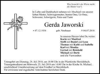 Anzeige von Gerda Jaworski von MGO
