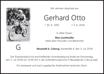Anzeige von Gerhard Otto von MGO