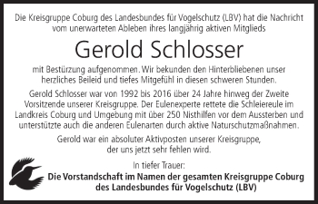 Anzeige von Gerold Schlosser von MGO