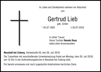 Anzeige von Gertrud Lieb von MGO
