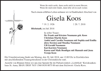 Anzeige von Gisela Koos von MGO