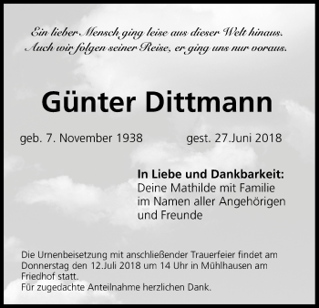 Anzeige von Günter Dittmann von MGO