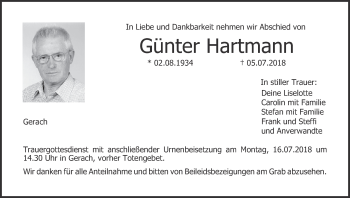 Anzeige von Günter Hartmann von MGO