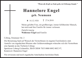 Anzeige von Hannelore Engel von MGO