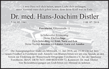Anzeige von Hans-Joachim Distler von MGO
