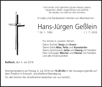 Anzeige von Hans-Jürgen Geßlein von MGO