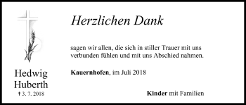 Anzeige von Hedwig Huberth von MGO