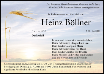 Anzeige von Heinz Böllner von MGO