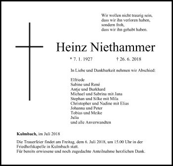 Anzeige von Heinz Niethammer von MGO
