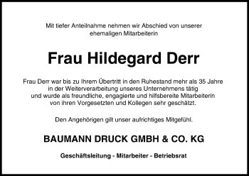 Anzeige von Hildegard Derr von MGO