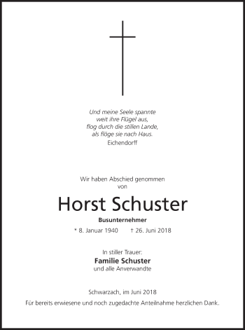 Anzeige von Horst Schuster von MGO