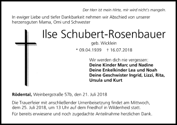 Anzeige von Ilse Schubert-Rosenbauer von MGO