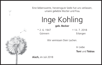 Anzeige von Inge Kohling von MGO