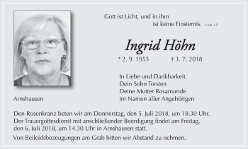 Anzeige von Ingrid Höhn von MGO